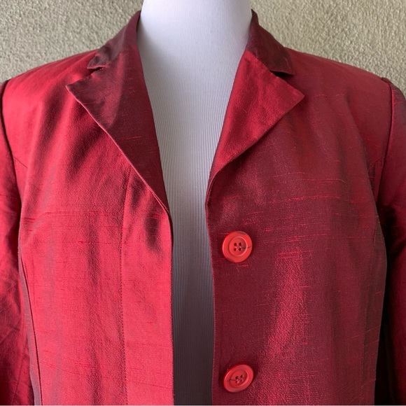 “INC” Deep Red Raw Silk Long Jacket size 12 - Picture 8 of 11